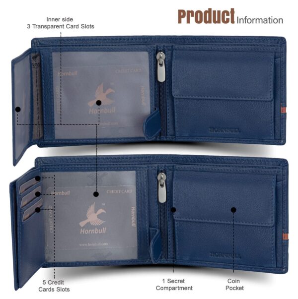 Hornbull Men's Leather Wallet - Navy - Image 5